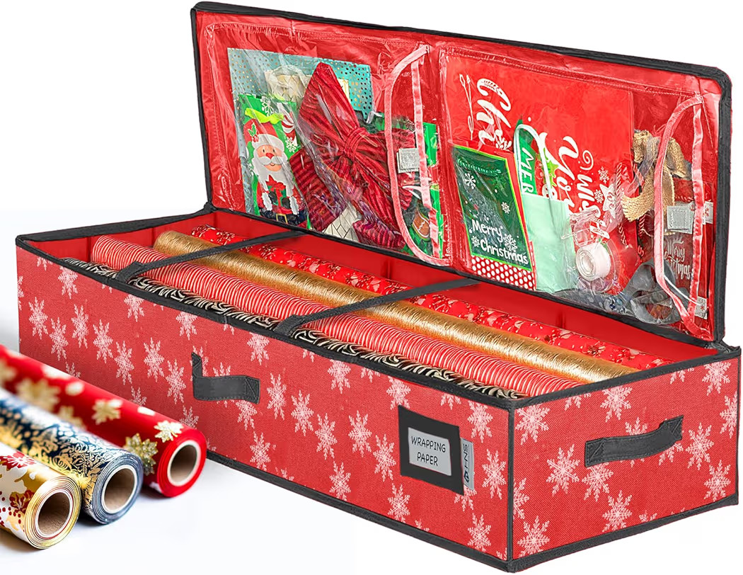 Wrapping Paper Storage Container - Fits up to 27 Rolls 1 3/8'' Diam. Underbed Gift Wrap Organizer Bags, Rolls, Ribbon, & Bows Under Bed- Durable Material 600D 40'' Red/White, 41 ¼x14 ¼x5 1/2'' | Amazon (CA)