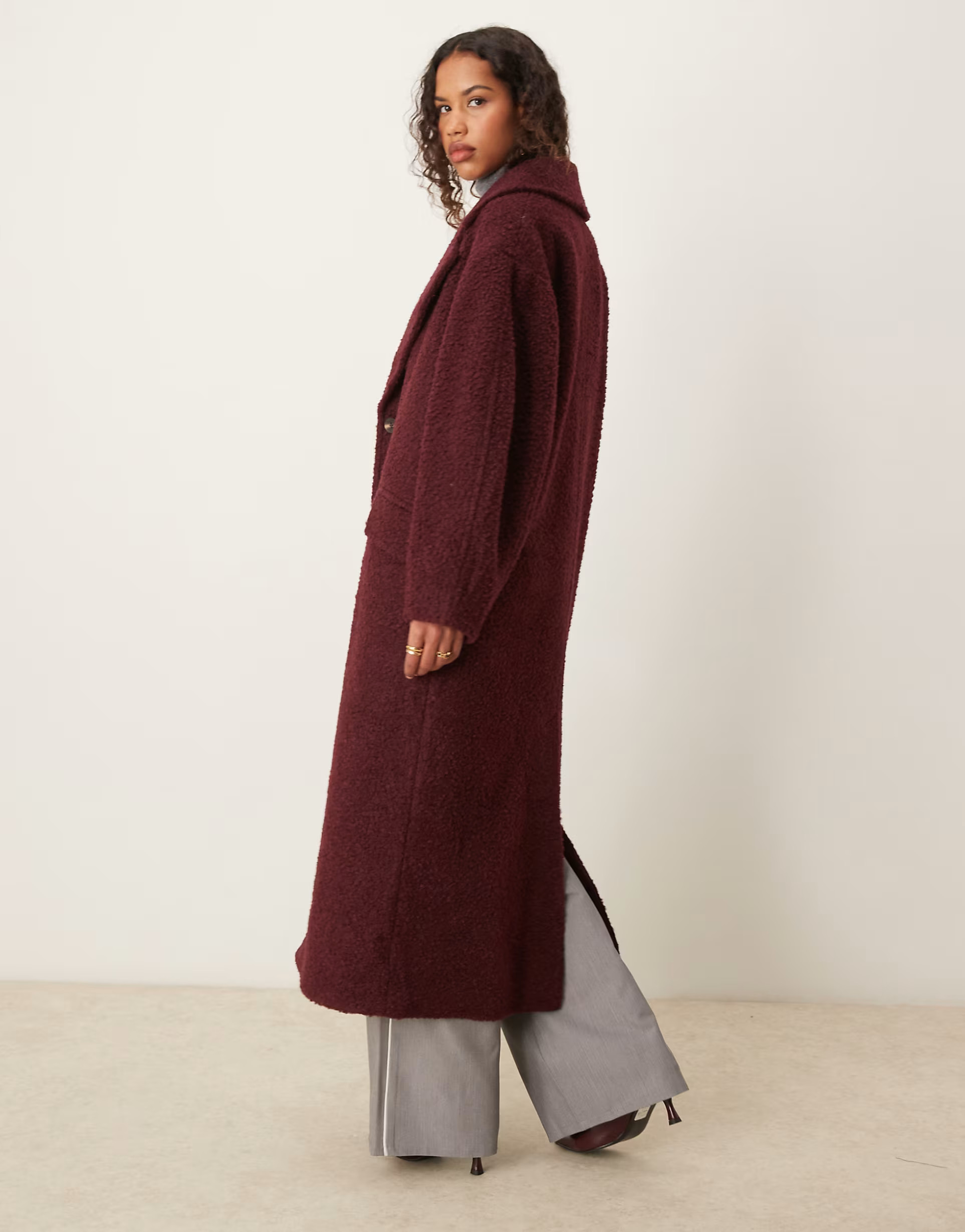 ASOS DESIGN chuck on cozy boucle coat in burgundy | ASOS (Global)