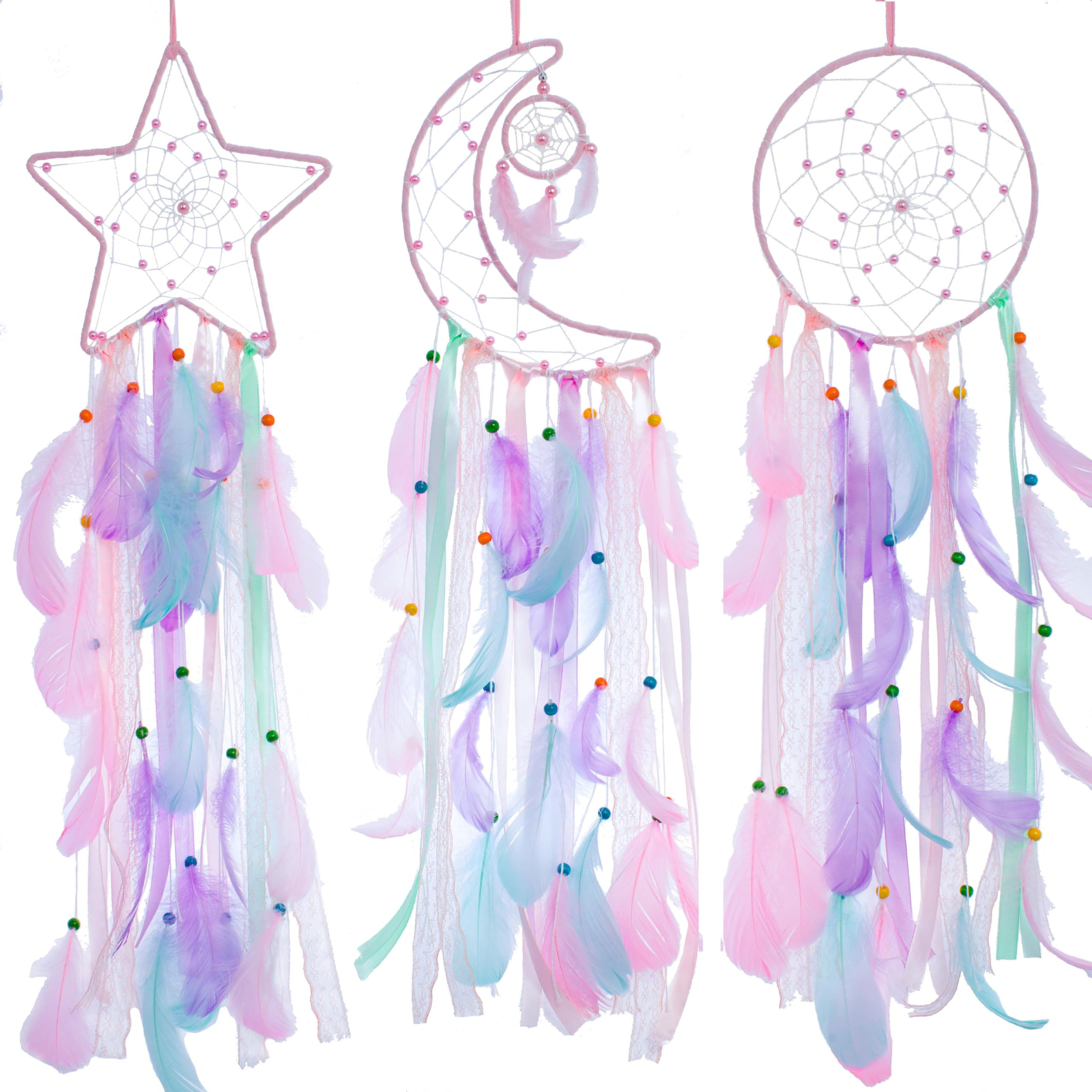3 Pack Pink Star Moon Sun Dream Catcher - Pink Dream Catchers for Girls, Teen Girl Room Decor, Gr... | Amazon (US)