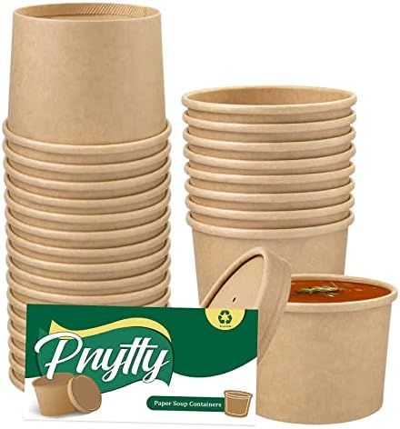 [25 Pack] Pnytty Paper Soup Cups With Lids, Disposable Ice Cream Cups, 12 oz Paper Food Containers,  | Amazon (US)