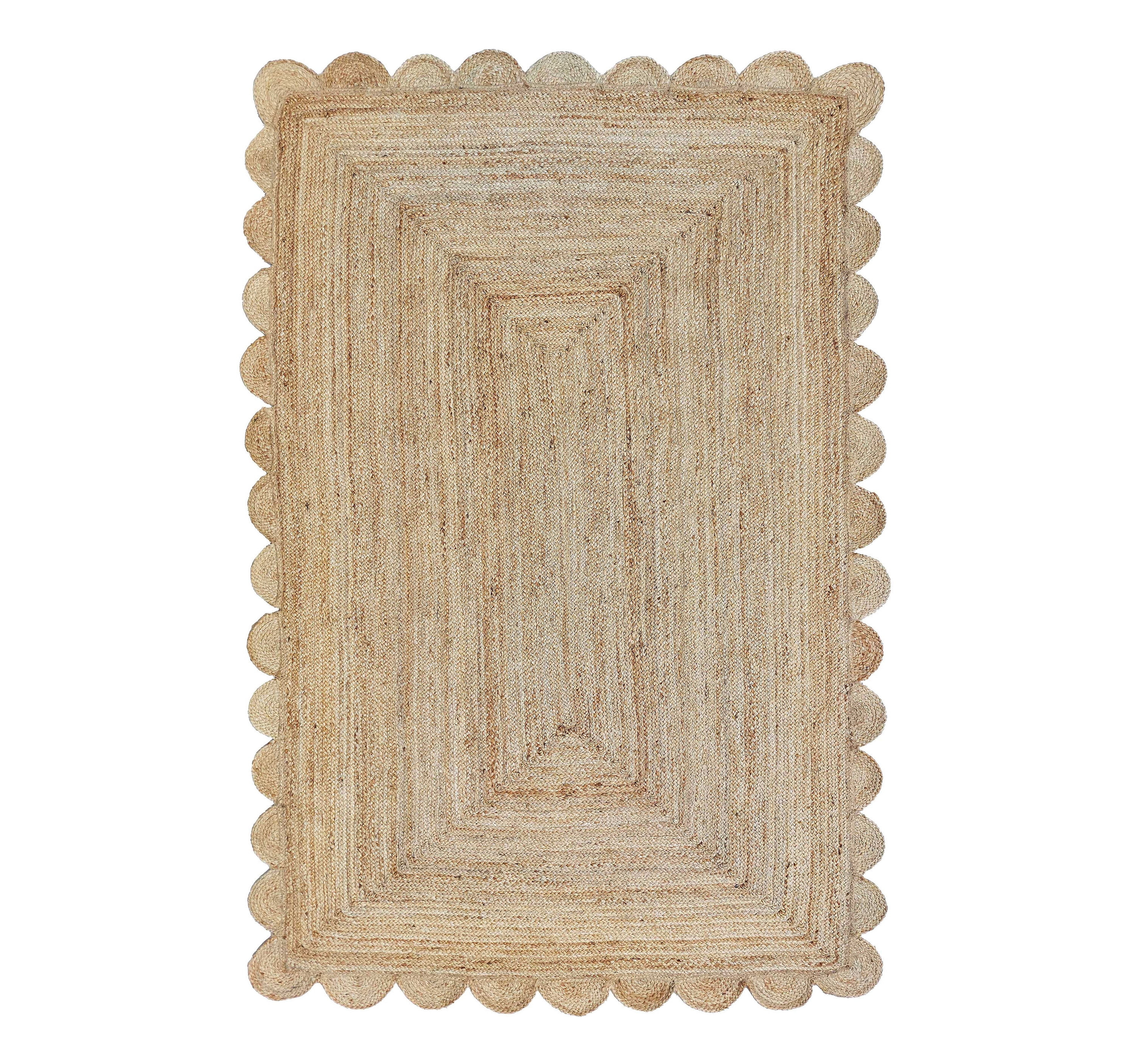 Uma Creations Bohemian Natura Jute Scalloped Living Room Area Rug ,4'X6'Scallop Rug | Walmart (US)