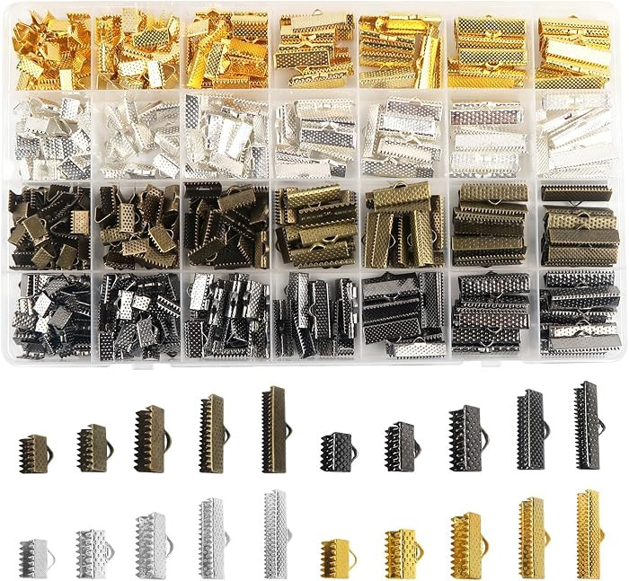 TOAOB 560pcs Iron Ribbon Ends 5 Size Bracelet Bookmark Pinch Crimp Clamp 4 Colors Cord End Fasten... | Amazon (US)