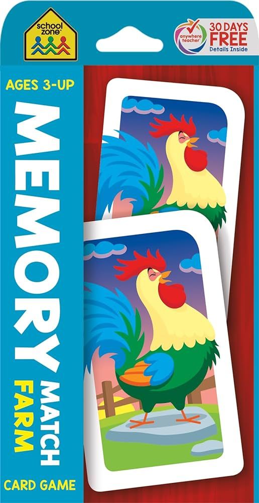 School Zone - Memory Match Farm Card Game - Ages 3+, Preschool to Kindergarten, Animals, Early Re... | Amazon (US)
