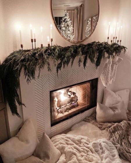 Linking my exact candle sticks and cozy blankets along with garlands to recreate this mantle look! StylinAylinHome 

#LTKunder100 #LTKstyletip #LTKhome