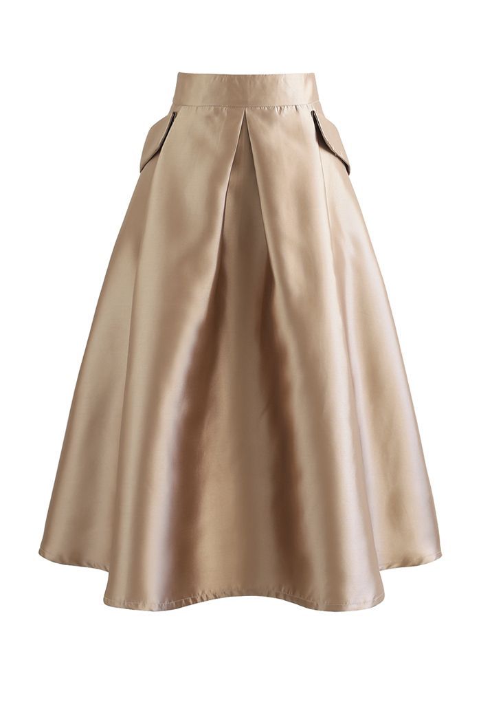 Exaggerated Pocket A-Line Pleated Skirt in Light Tan | Chicwish