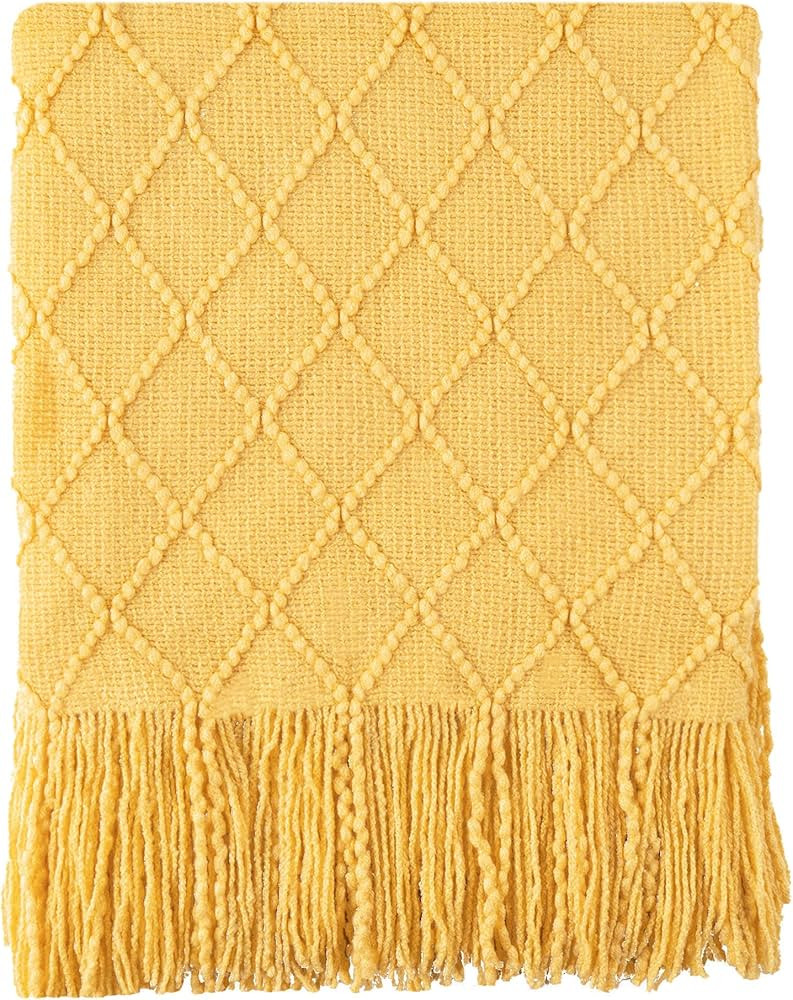 BATTILO HOME Mustard Throw Blanket with Fringe Geometric Bed Gold Yellow Throws Breathable Decora... | Amazon (US)