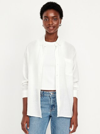 Linen-Blend Loose Button-Down Shirt | Old Navy (CA)