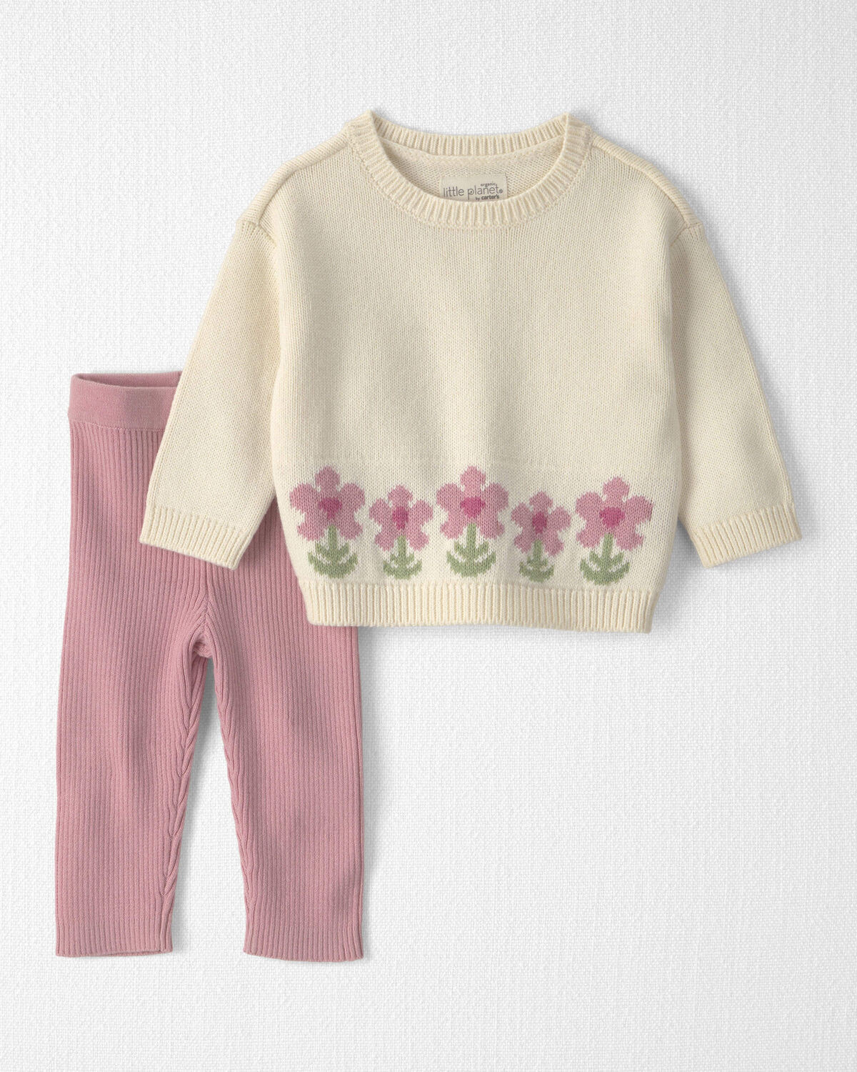 Baby Girl 2-Piece Organic Cotton Sweater Knit Top & Pant Set | Carter's Inc