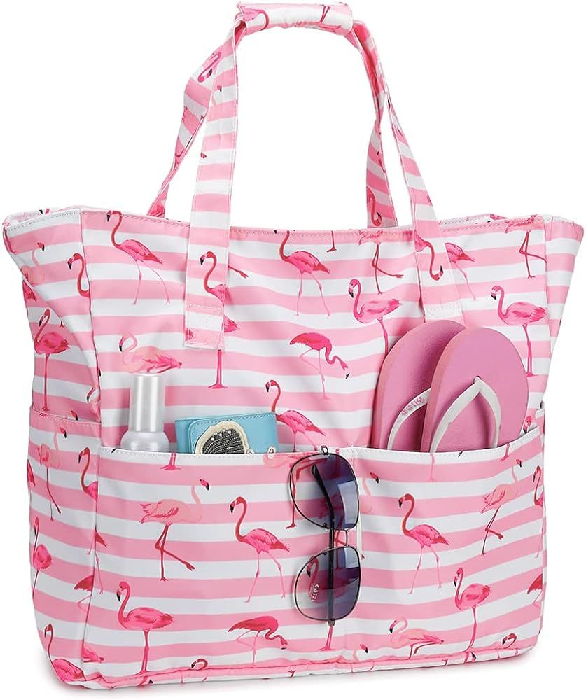 Large Beach Tote Bag Women Waterproof Sandproof Zipper Beach Tote Bag for Pool Gym Grocery Travel wi | Amazon (US)