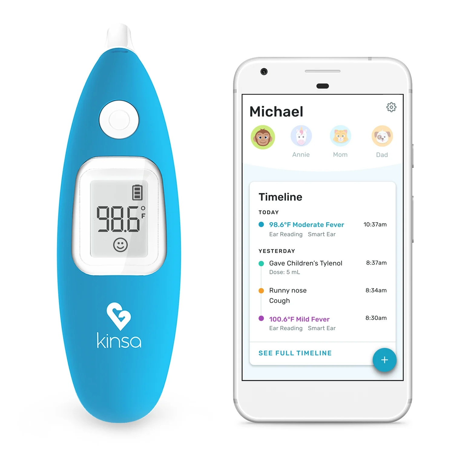 Kinsa® Smart Ear Bluetooth® Non Contact Thermometer with Family Health Tracking App | Walmart (US)