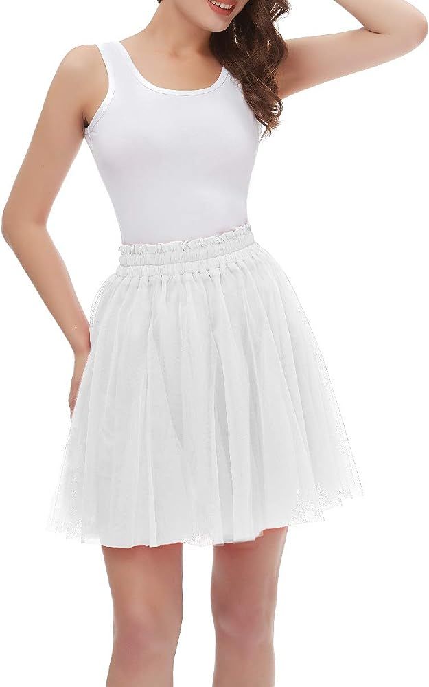 Girstunm Women's Elastic Waist Dancing Dress Princess Mesh Tulle Above Knee Skirts | Amazon (US)