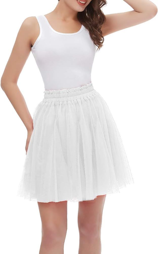 Girstunm Women's Elastic Waist Dancing Dress Princess Mesh Tulle Above Knee Skirts | Amazon (US)