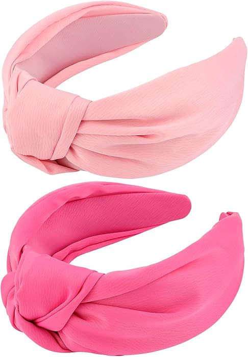 VELSCRUN Headbands, 2 Pcs Wide Knotted Hairbands for Women in Pink and Red, Satin Hair Accessorie... | Amazon (US)