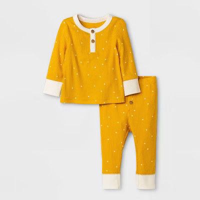 Baby Boys' 2pc Dot Rib Henley Top & Bottom Set - Cat & Jack™ Yellow | Target