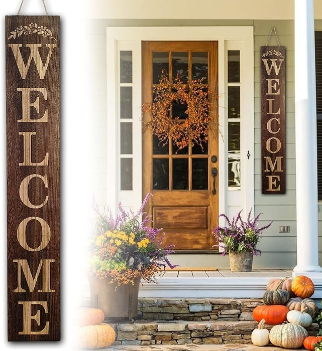 Welcome Sign for Front Door 47 Inch Tall Wood Welcome Sign for Front Porch Standing, Letters Tabl... | Amazon (US)