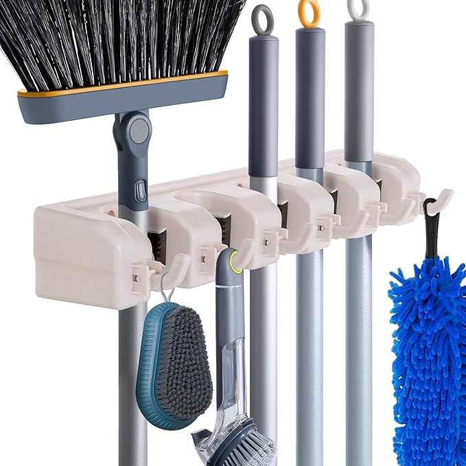 HYRIXDIRECT Wall Mount Broom Mop Holder Hanger Garden Tool Organizers Rack Garage Laundry Room Or... | Amazon (US)