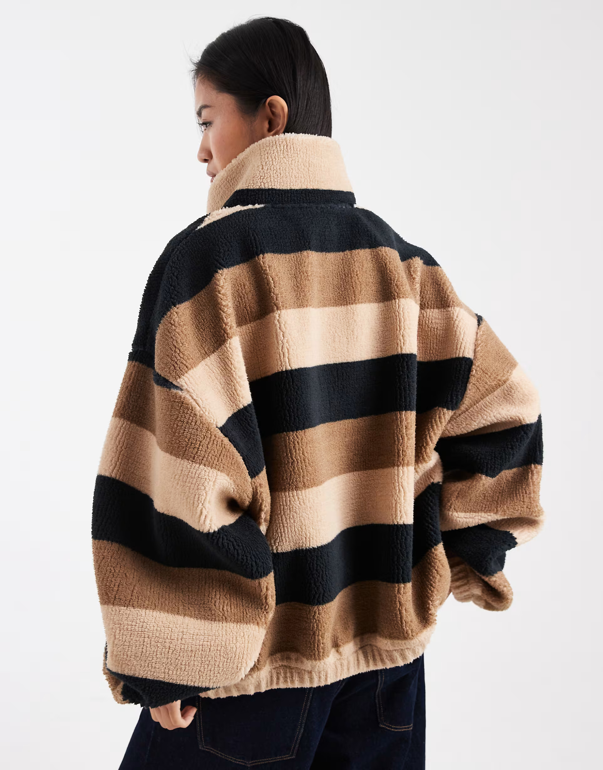COLLUSION striped borg fleece zip up top in brown | ASOS (Global)