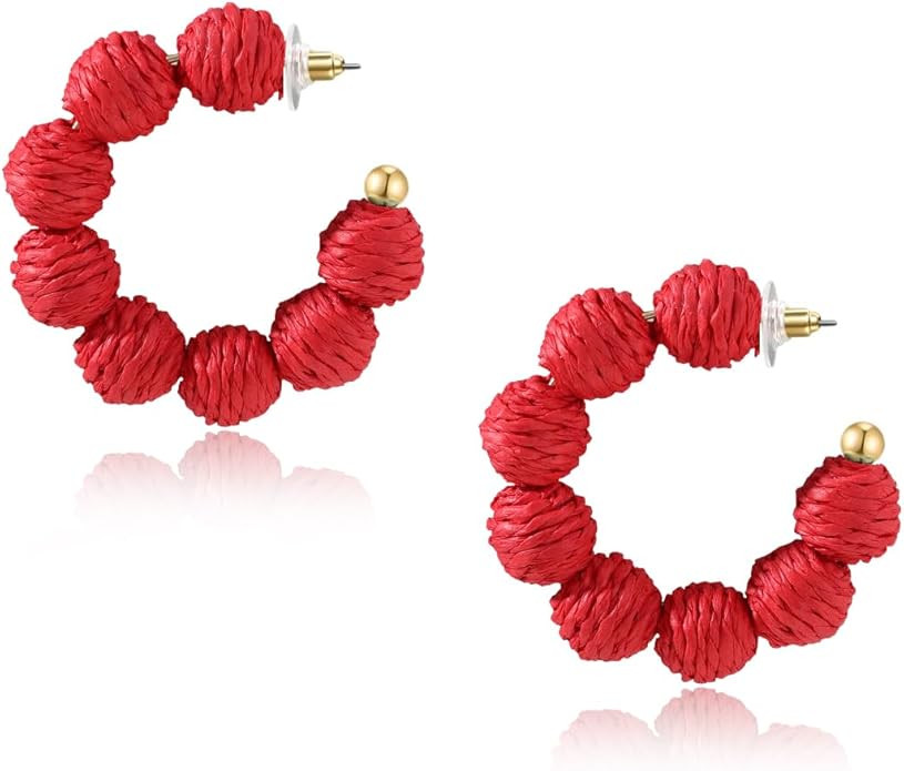 Colorful Statement Raffia Hoop Dangle Earrings for Women - Fun Summer Rattan Beach Vacation Jewel... | Amazon (US)