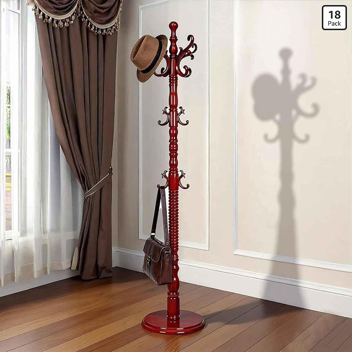 Coat Rack Freestanding, Wooden Coat Rack Stand with Sturdy Round Base, Vintage Coat Racks with 18... | Amazon (US)