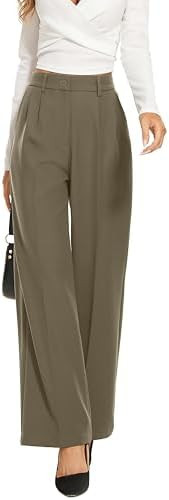 FUNYYZO Wide Leg Pants Women's High Elastic Waisted in The Back Business Work Trousers Long Strai... | Amazon (US)