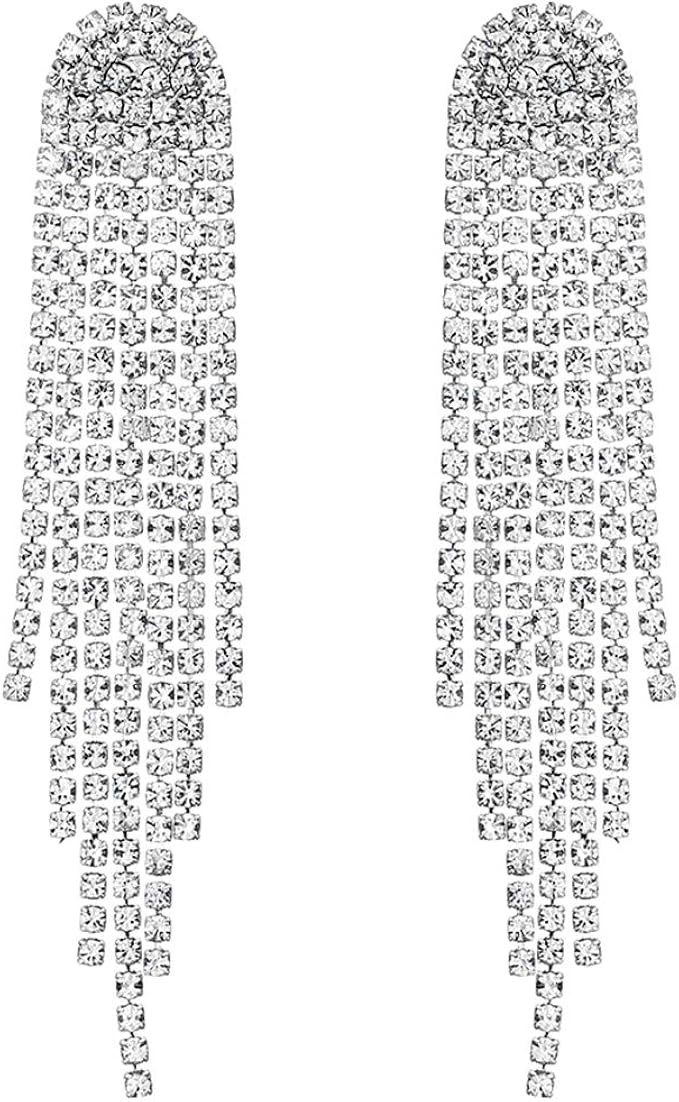 Rhinestone Earrings Dangling for Women Girls Long Chandelier Earrings Tassel Fringe Crystals Dang... | Amazon (US)