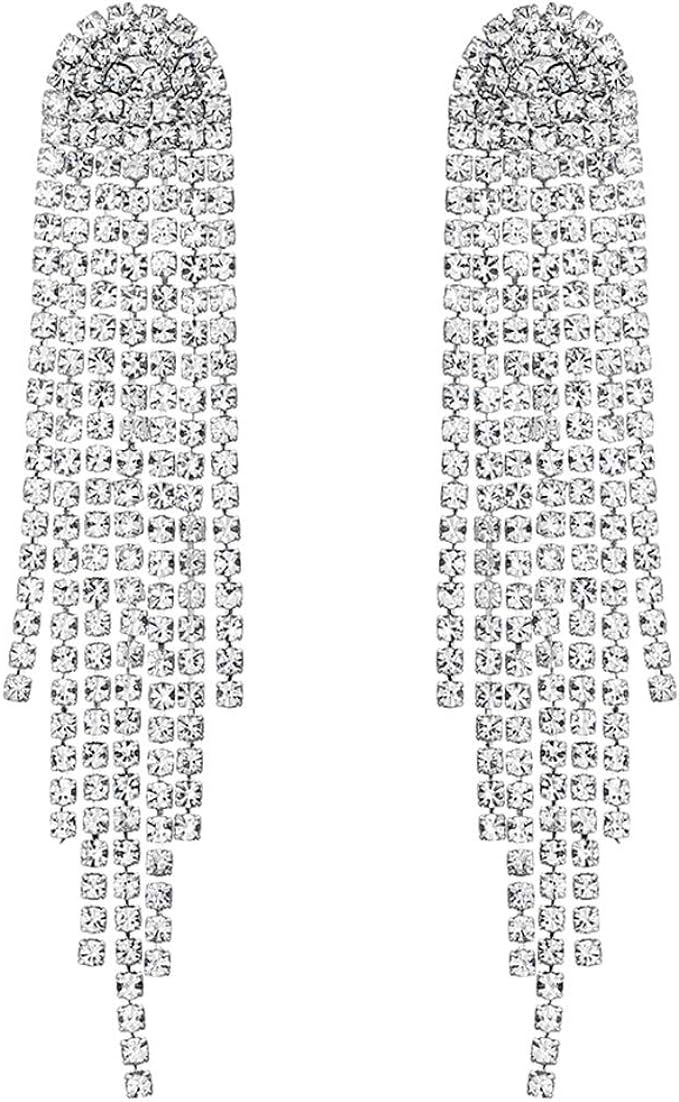 Rhinestone Earrings Dangling for Women Girls Long Chandelier Earrings Tassel Fringe Crystals Dang... | Amazon (US)