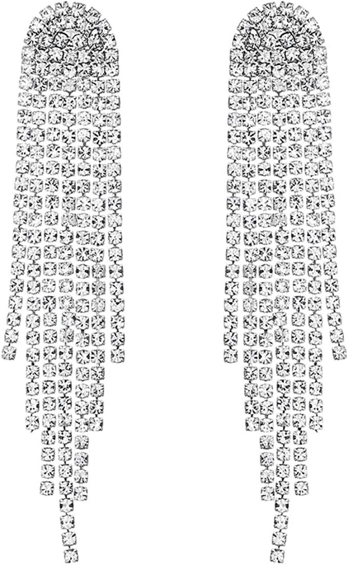 Rhinestone Earrings Dangling for Women Girls Long Chandelier Earrings Tassel Fringe Crystals Dang... | Amazon (US)