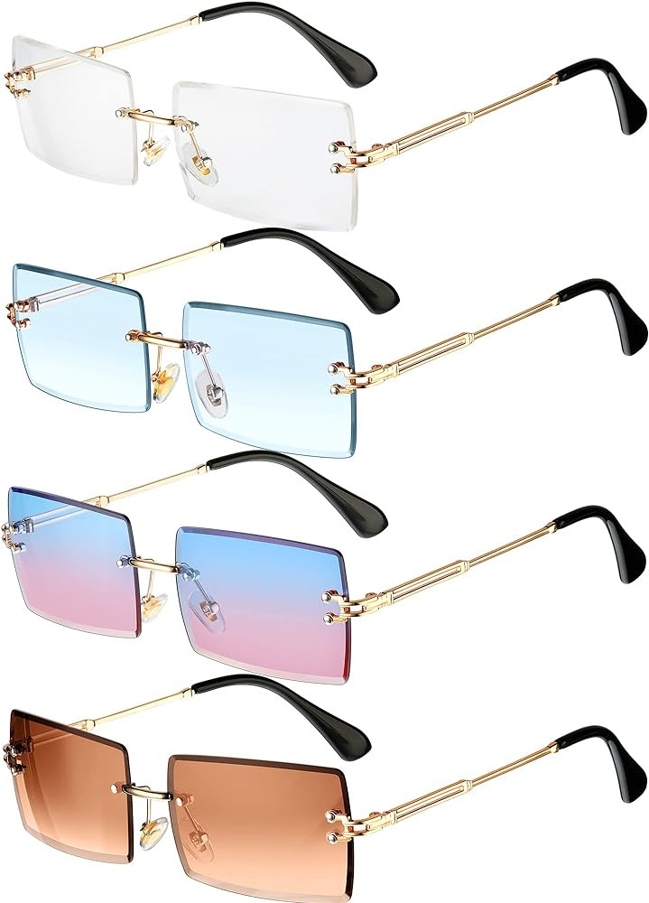 Frienda 4 Pairs Rimless Rectangle Sunglasses Frameless Square Glasses Vintage Transparent Eyewear... | Amazon (US)