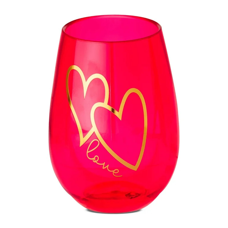 Love Hearts Plastic Wine Glass, Red, Valentine's Day by Way To Celebrate | Walmart (US)