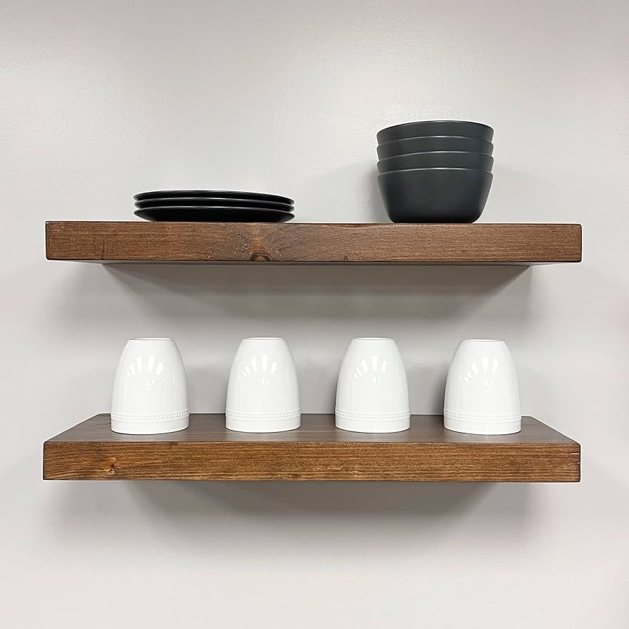 URBANDI, Rustic Floating Shelves, Set of 2, Hidden Bracket, Solid Wood, Heavy Duty, Wall Mounted ... | Amazon (US)