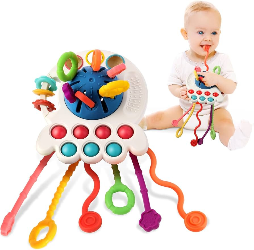 Hooku Montessori Toys for 1 Year Old, Sensory Toys for Babies, Food Grade Silicone Pull String Ac... | Amazon (US)