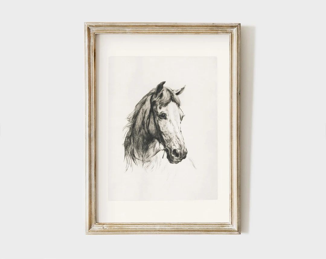 Printable Vintage horse portrait, minimalist antique equestrian print, instant download  #AN012 | Etsy (US)