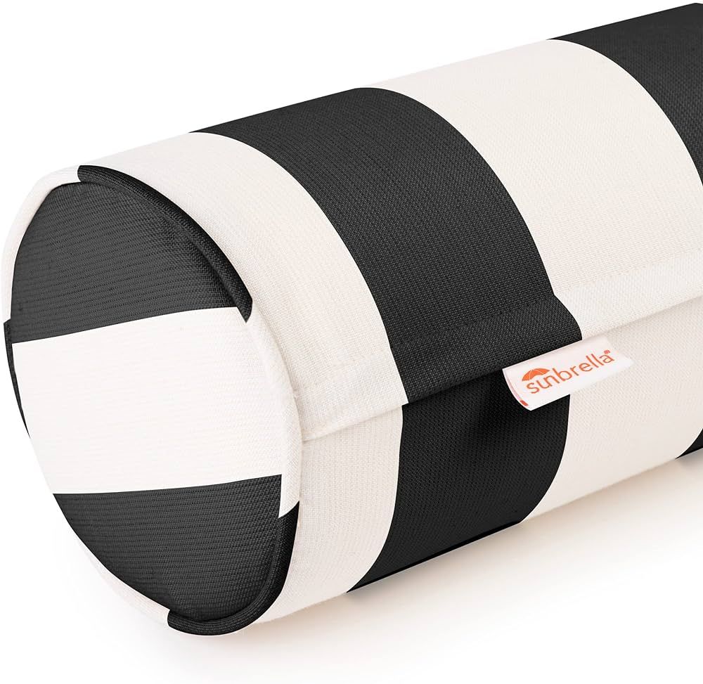 Sunbrella Cabana Stripe White/Black Zippered Neck Roll Bolster (Set of 2) | Amazon (US)