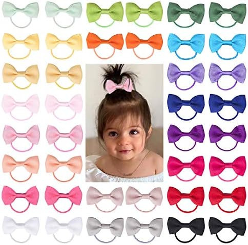Amazon.com: Baby Hair Ties with Bows for Toddler - 2 Inch Elastic Ponytail Holders Small Hair Tie... | Amazon (US)