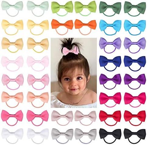 Baby Hair Ties with Bows for Toddler - 2 Inch Elastic Ponytail Holders Small Hair Ties For Baby G... | Amazon (US)
