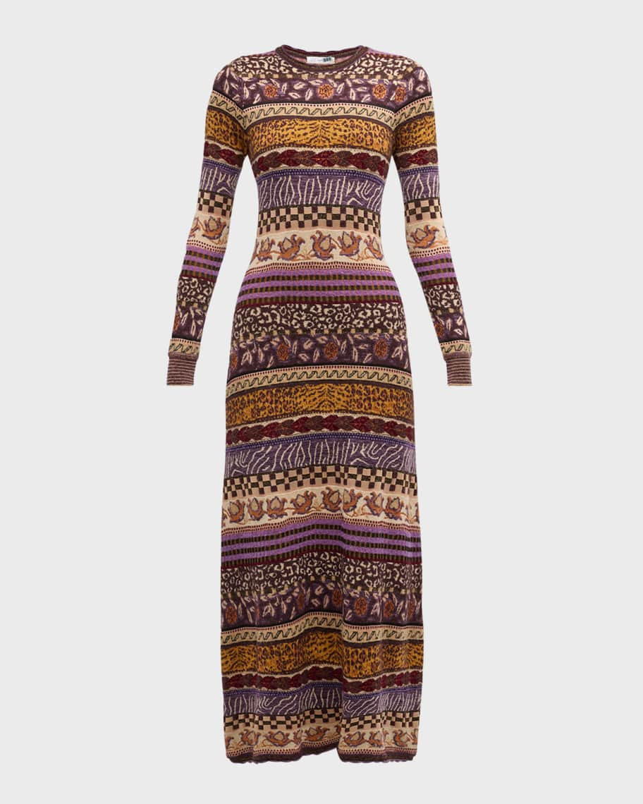 Ulla Johnson Paloma Multi-Print Wool-Blend Midi Dress | Neiman Marcus