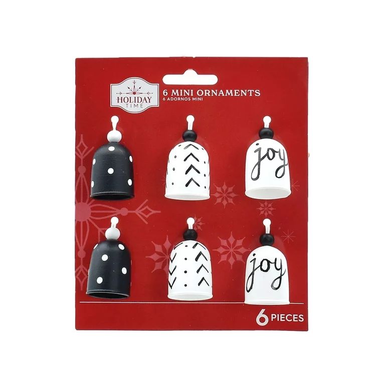 Modern Merry Mini White and Black Bell Ornament, 6 Count, by Holiday Time | Walmart (US)