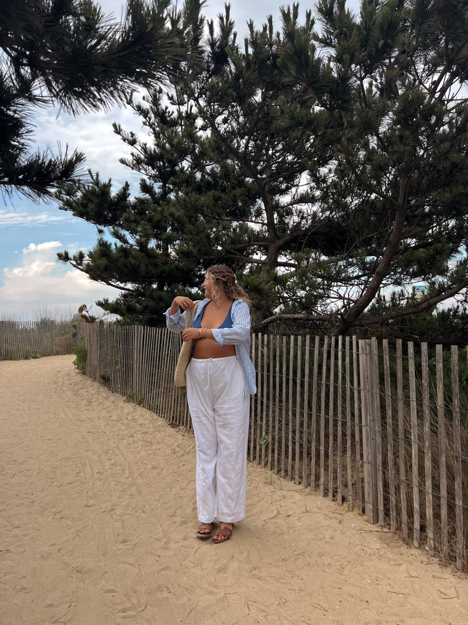 Casual vacation outfit for the beach, summer beach look, linen summer look, bikini top and linen pants, linen button down, beach bag 

#LTKcurves #LTKswim #LTKstyletip