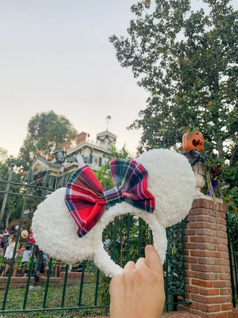 White Sherpa and Flannel Bow Magical Mouse Ears Christmas time headband | Etsy (US)