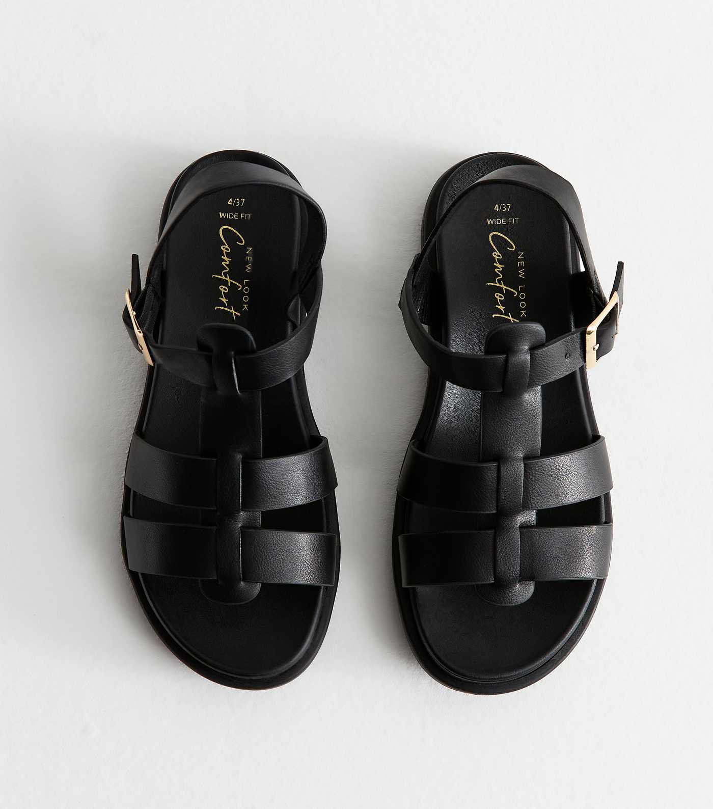 Wide Fit Black Multi Strap Faux Leather Sandals | New Look | New Look (UK)