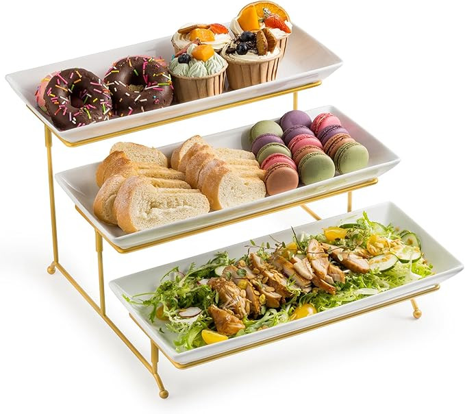 LYEOBOH 3 Tier Serving Stand and Platters Set Large Tiered Serving Platters with Collapsible Stur... | Amazon (US)
