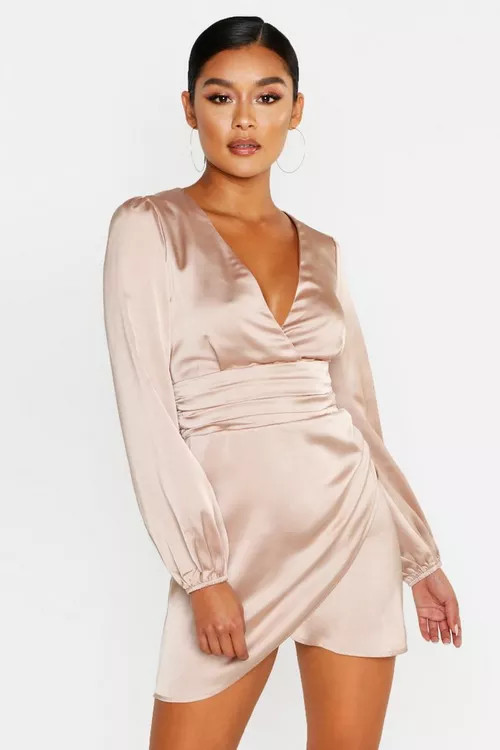 Satin Wrap Detail Mini Dress | Boohoo.com (US & CA)