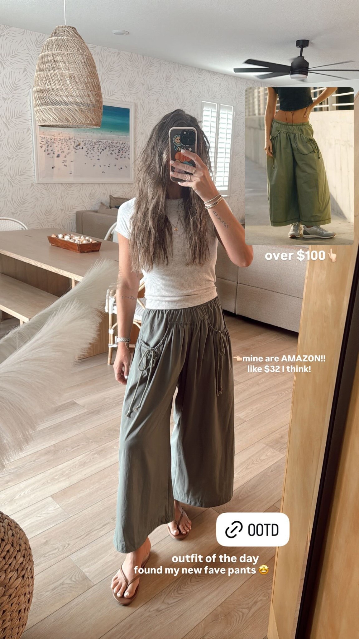 XS pants. S tee. 
outfit of the day  found my new fave pants 🤩 over $100👆🏻 👈🏻mine are AMAZON!! 
like $32 I think!