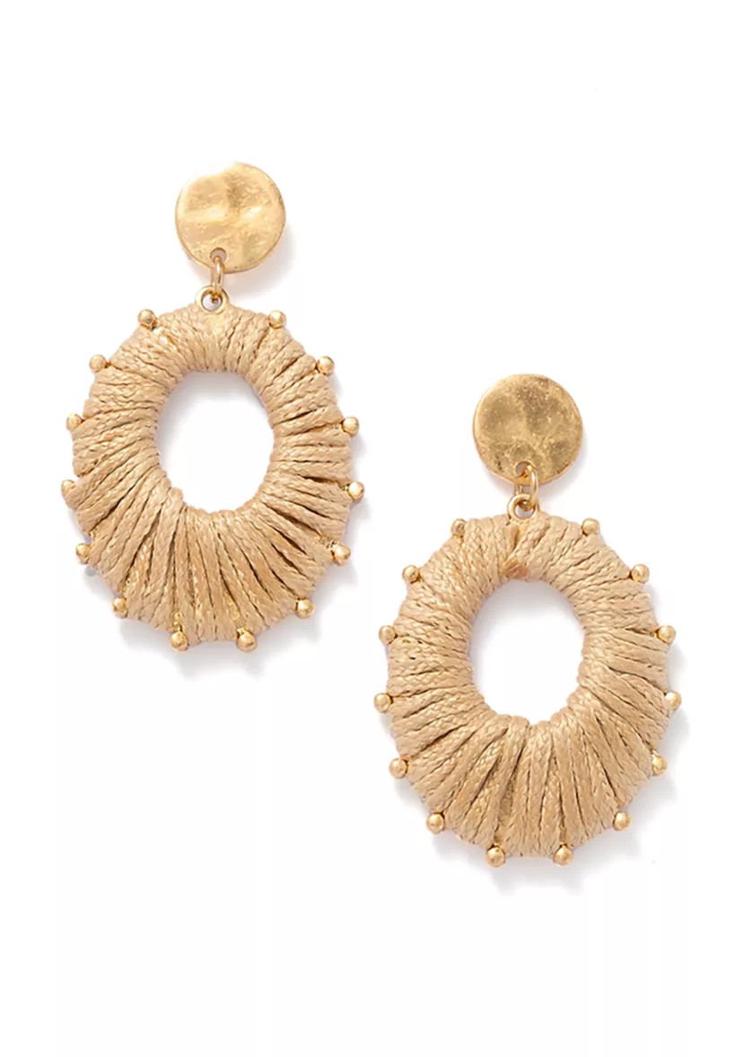 Thread Wrapped Open Oval Post Drop Earrings | Belk