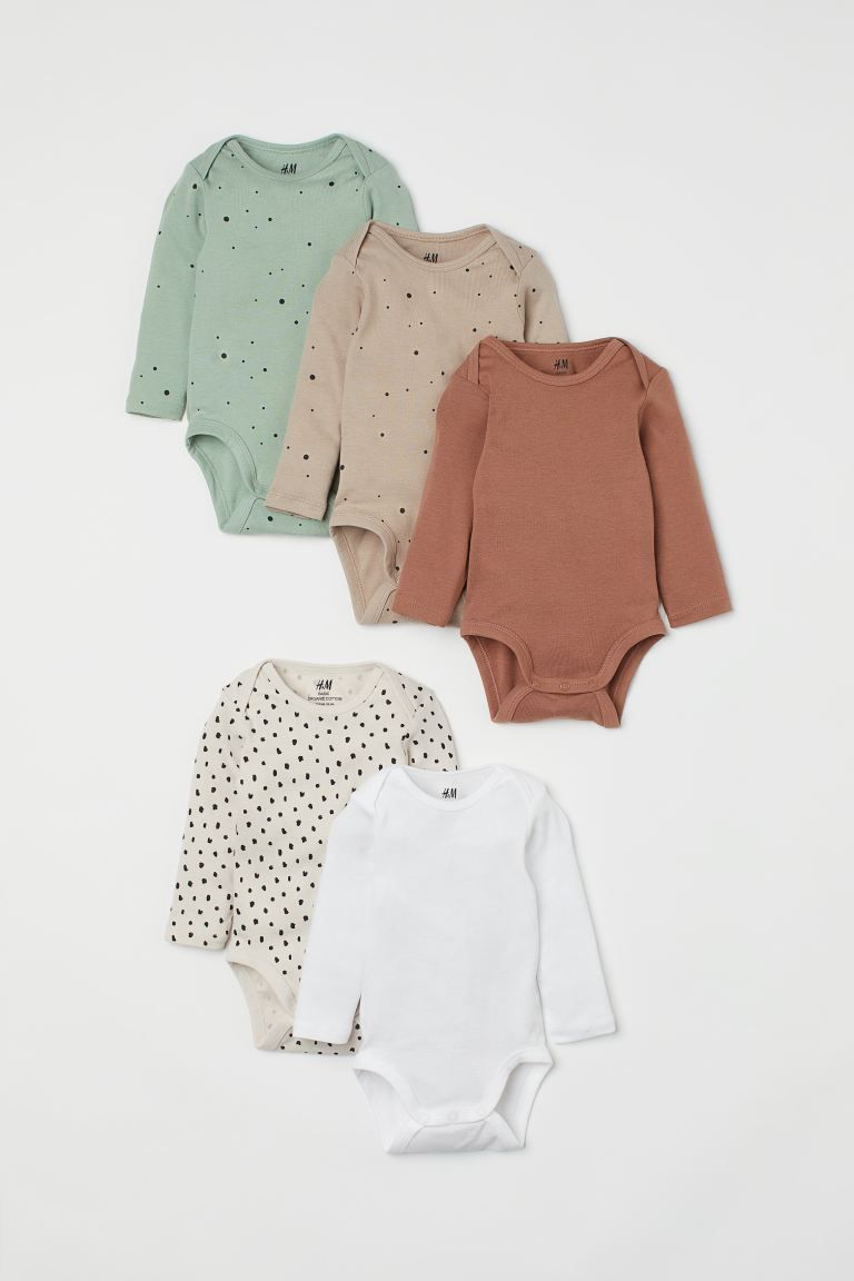 Long-sleeved bodysuits in soft, organic cotton jersey with overlapping sections at shoulders. Sna... | H&M (US + CA)