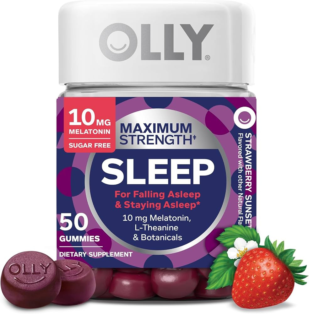 OLLY Max Strength Sleep Gummy, 10mg Melatonin, L-Theanine, Chamomile, Lemon Balm, Sugar Free, Veg... | Amazon (US)