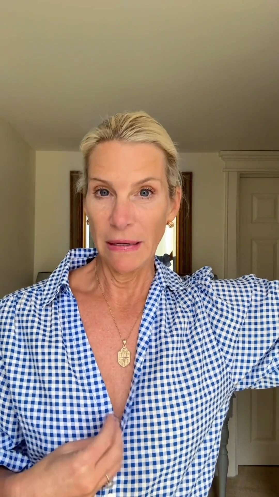 Feminine Blue Gingham Shirt and Jeans Outfit. 

 #LTKootd #LTKSeasonal #LTKOver40