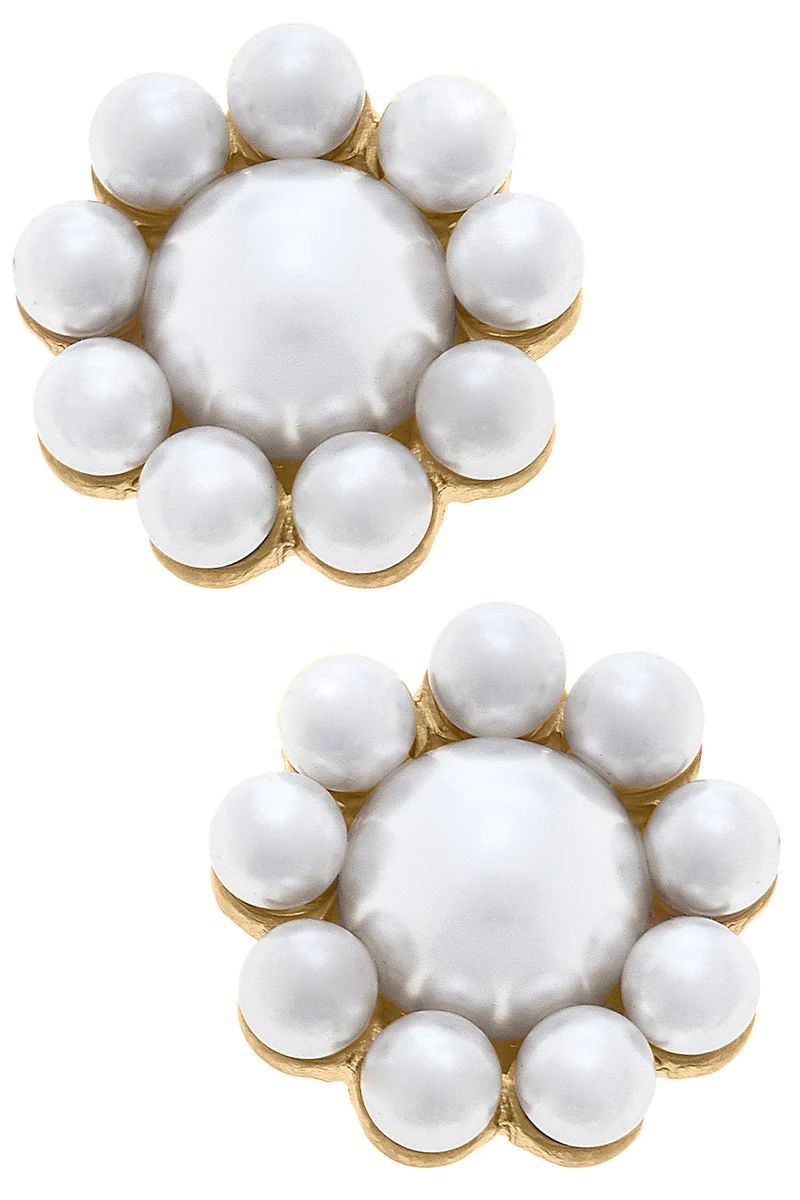 Caine Pearl Flower Stud Earrings in Ivory | CANVAS