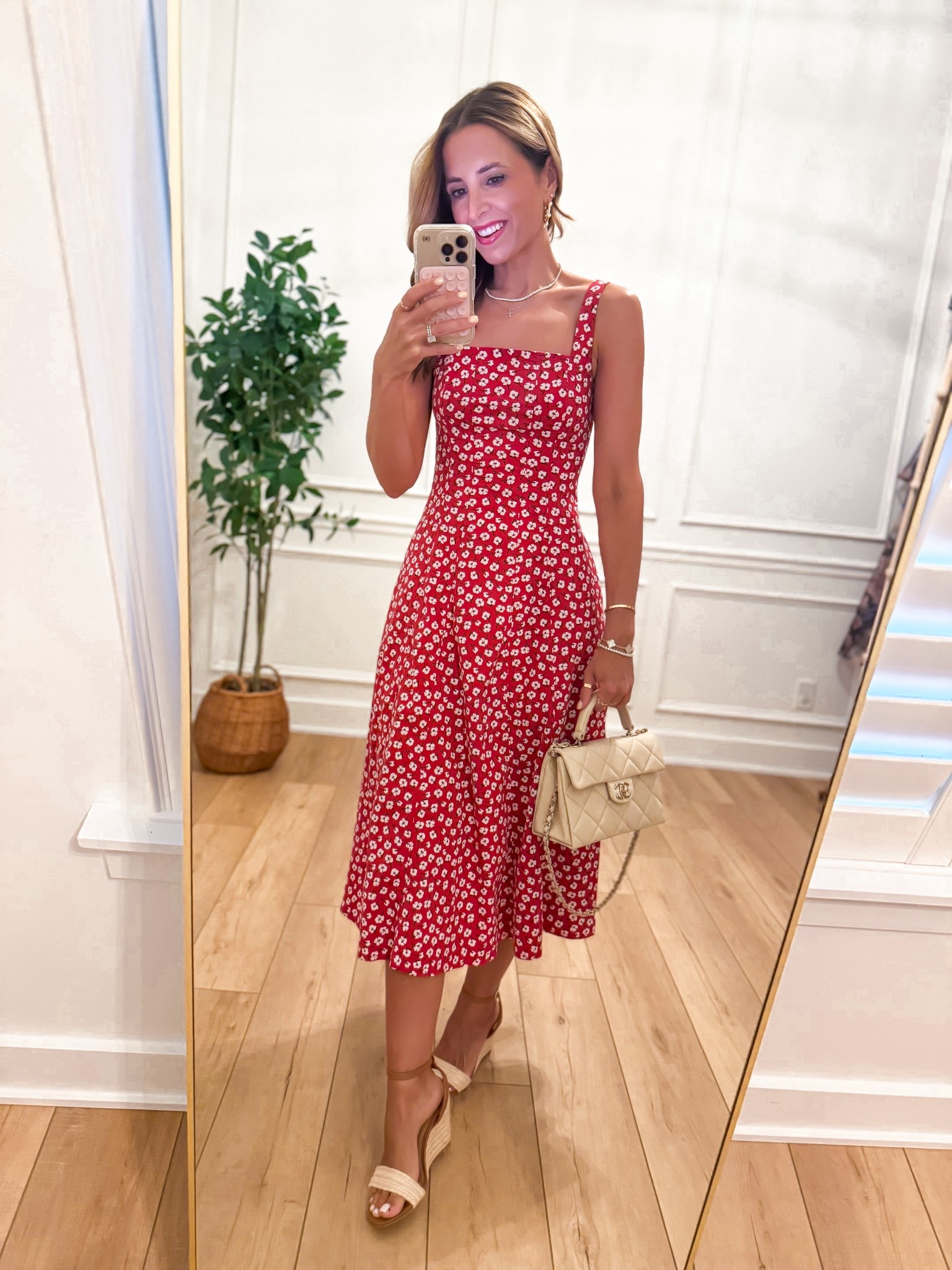 Abercrombie Mila midi dress in XXS petite. Target wedges are TTS. Summer dress. Baby shower dress. Wedding shower dress. Casual wedding guest dress. Church outfit - what I’m wearing. 

#LTKWedding #LTKParties #LTKPetite
