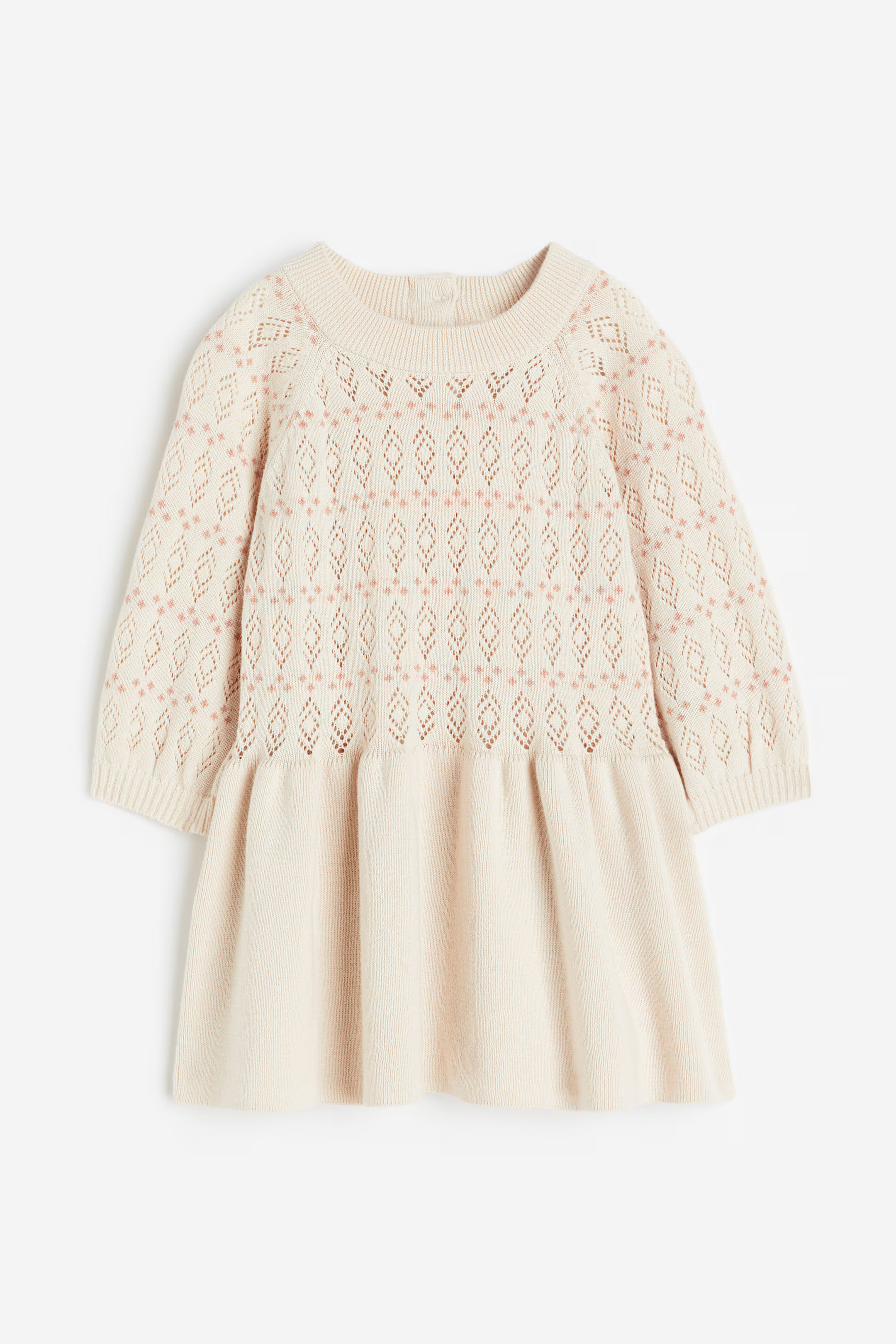 Pointelle-knit Cotton Dress - Round Neck - Long sleeve - Natural white/patterned - Kids | H&M US | H&M (US + CA)
